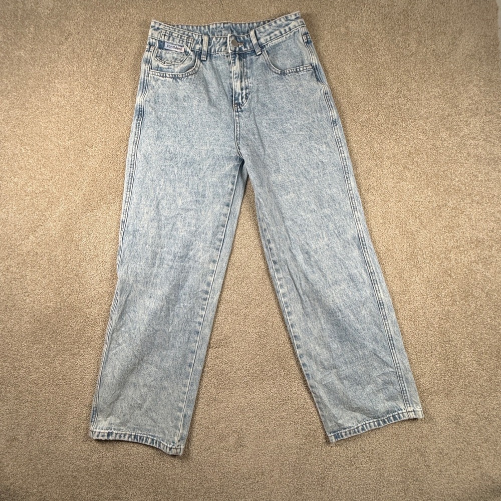 Confident Womens High Waisted Wide Leg Acid Wash Blue Jeans Light Wash Sz 26